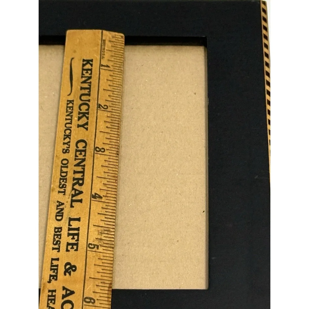 Black Lacquer 4x6 Picture Frame Gold Checkerboard Inlay Wood Easel Tabletop 8x10